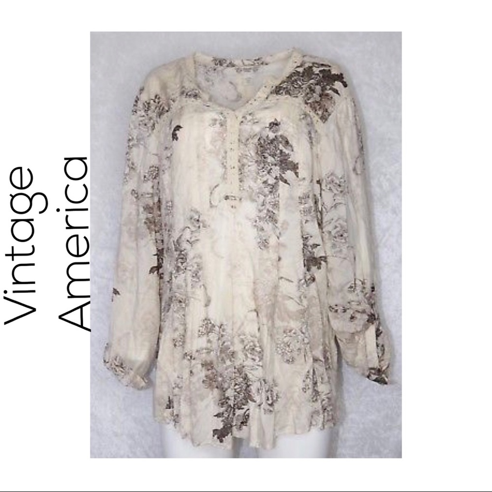 VINTAGE AMERICA BOHO FLOWY TOP, SIZE 2X